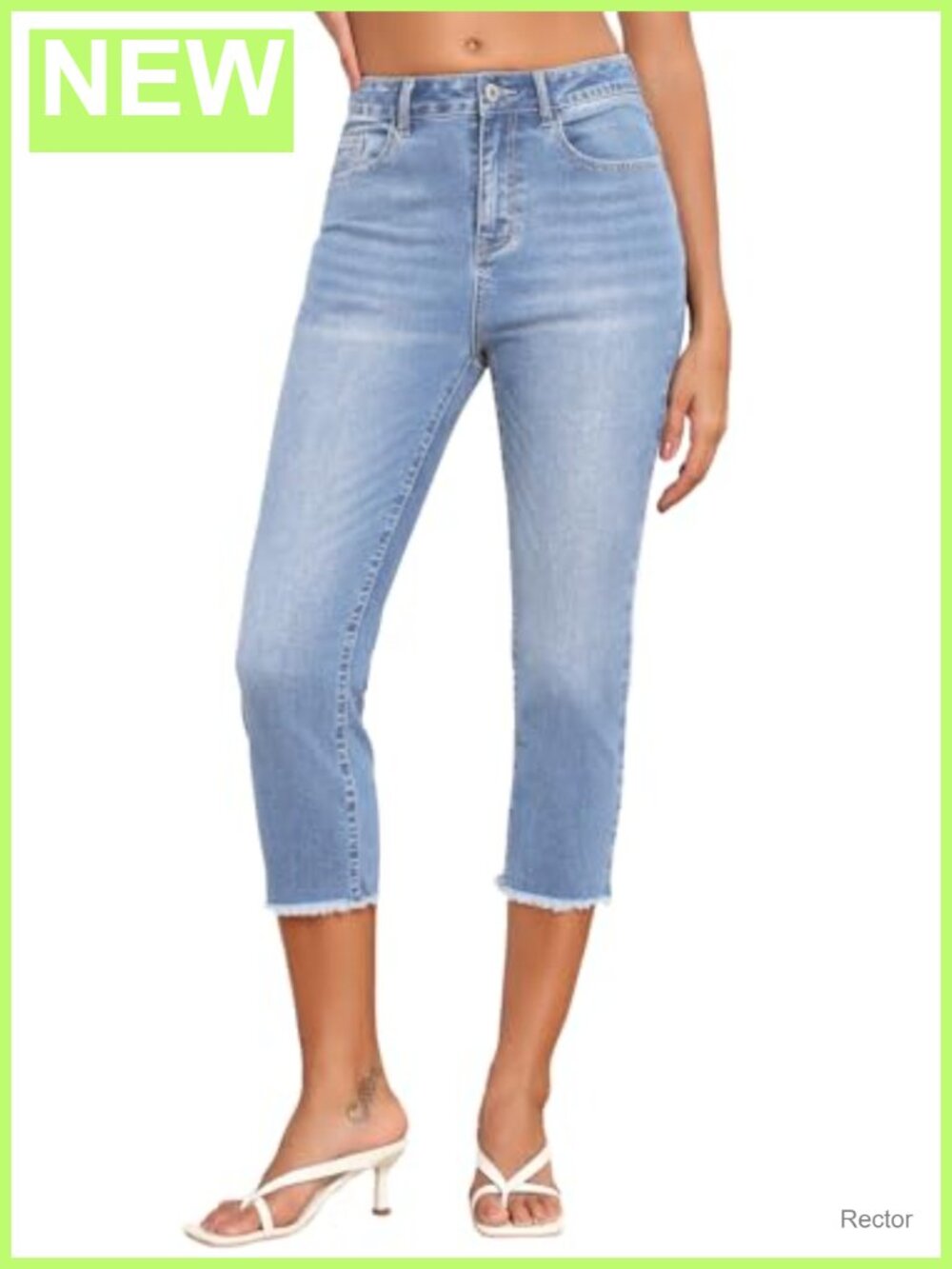 Sidefeel High Waisted Straight Leg Capri Jeans Raw Hem Stretch